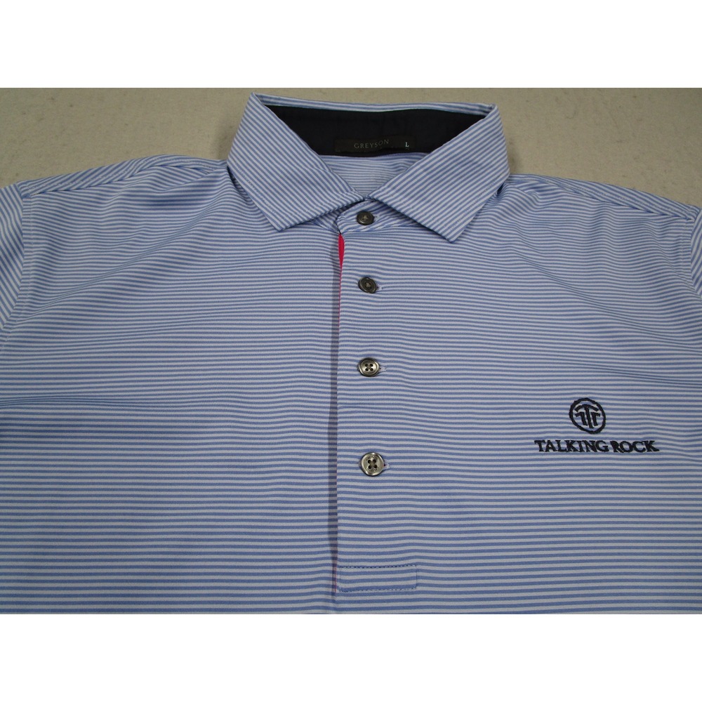 Greyson Mens Talking Rock Golf Polo Shirt Blue Stripe Size Large Performance L - Picture 2 of 10